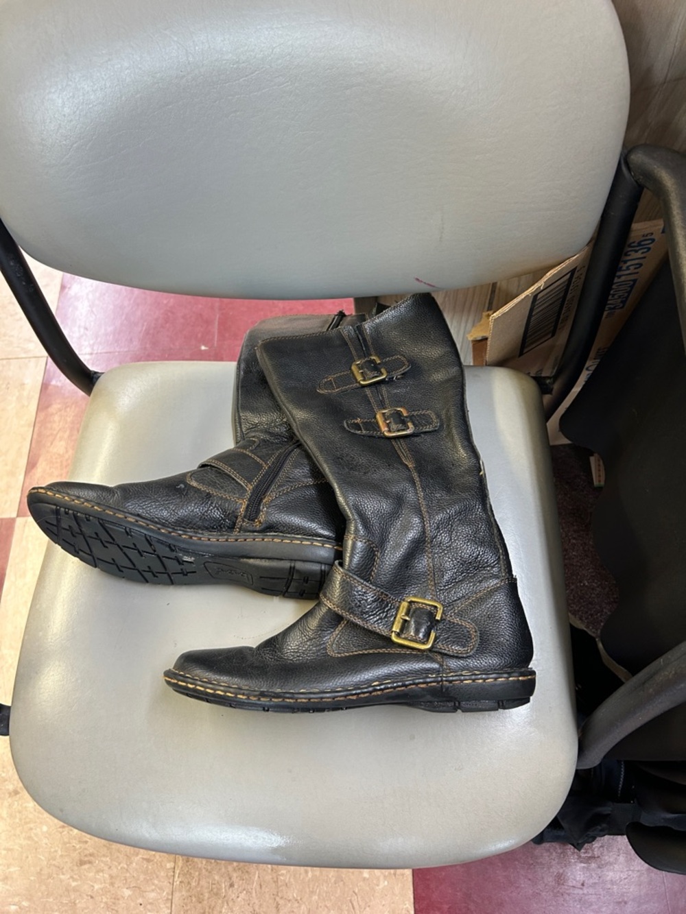 b.o.c Black Leather Buckle Knee-High Espadrille Boots